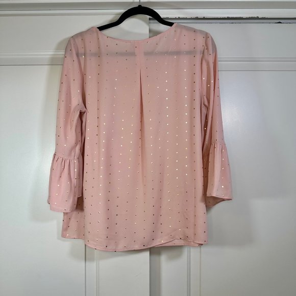 Elle Soft Pink with Gold Polka-dots Bell Sleeve Blouse - M - Picture 2 of 8
